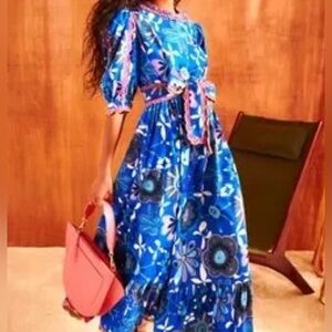 CeliaB Vibrant Blue Floral corduroy Maxi Dress